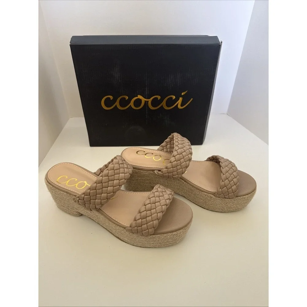 NIB Ccocci Taupe Braided leather platform Everett espadrilles Platform US 10